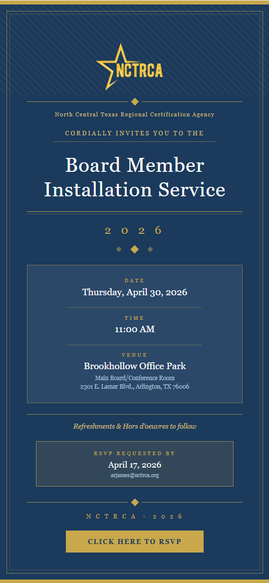 NCTRCA Board Installation RSVP Invitation